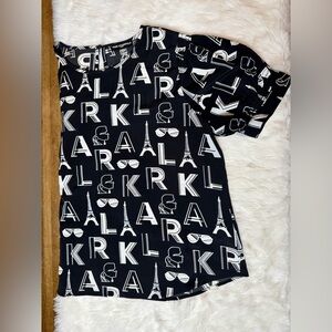 Karl Lagerfeld Monochrome Graphic Top XL with Riffled Sleeves